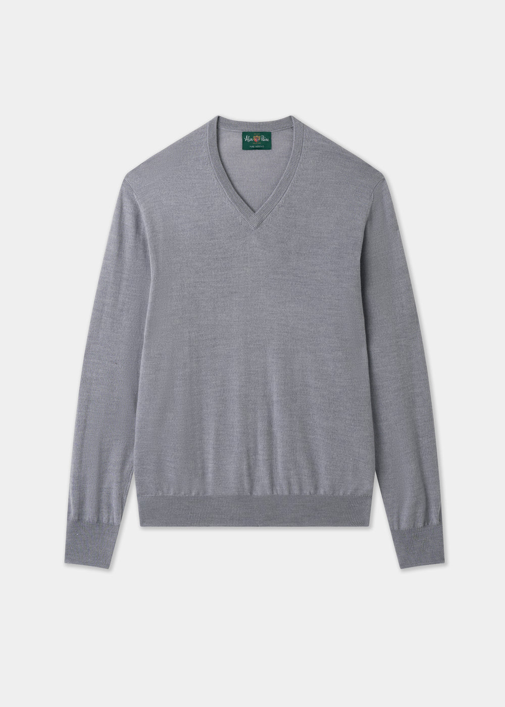 Men's Merino Wool Vee Neck Jumper in Light Grey Mix