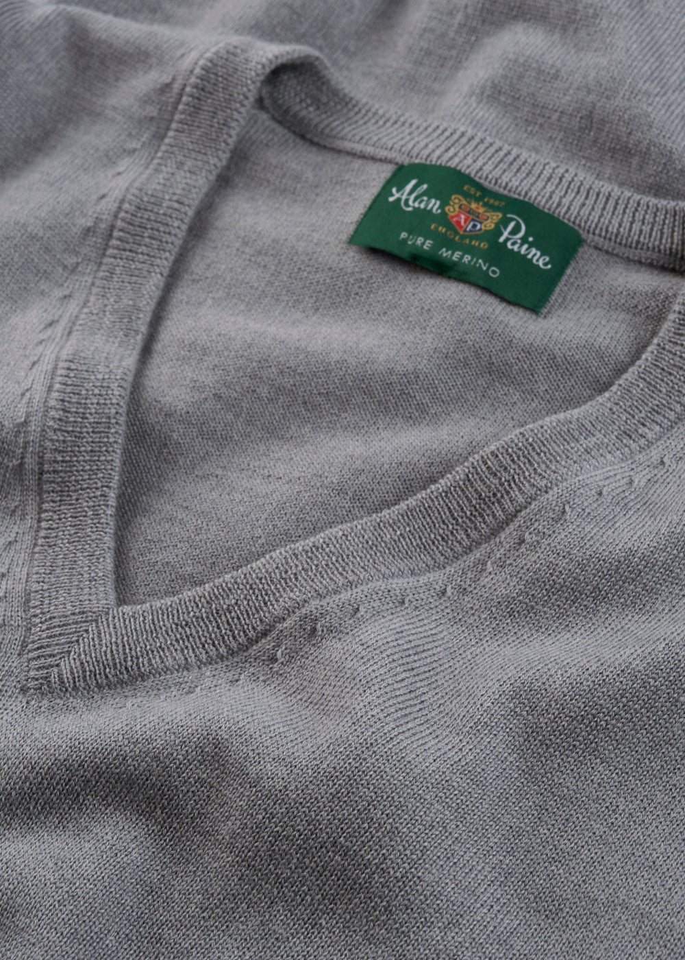 Men's Merino Wool Vee Neck Jumper in Light Grey Mix