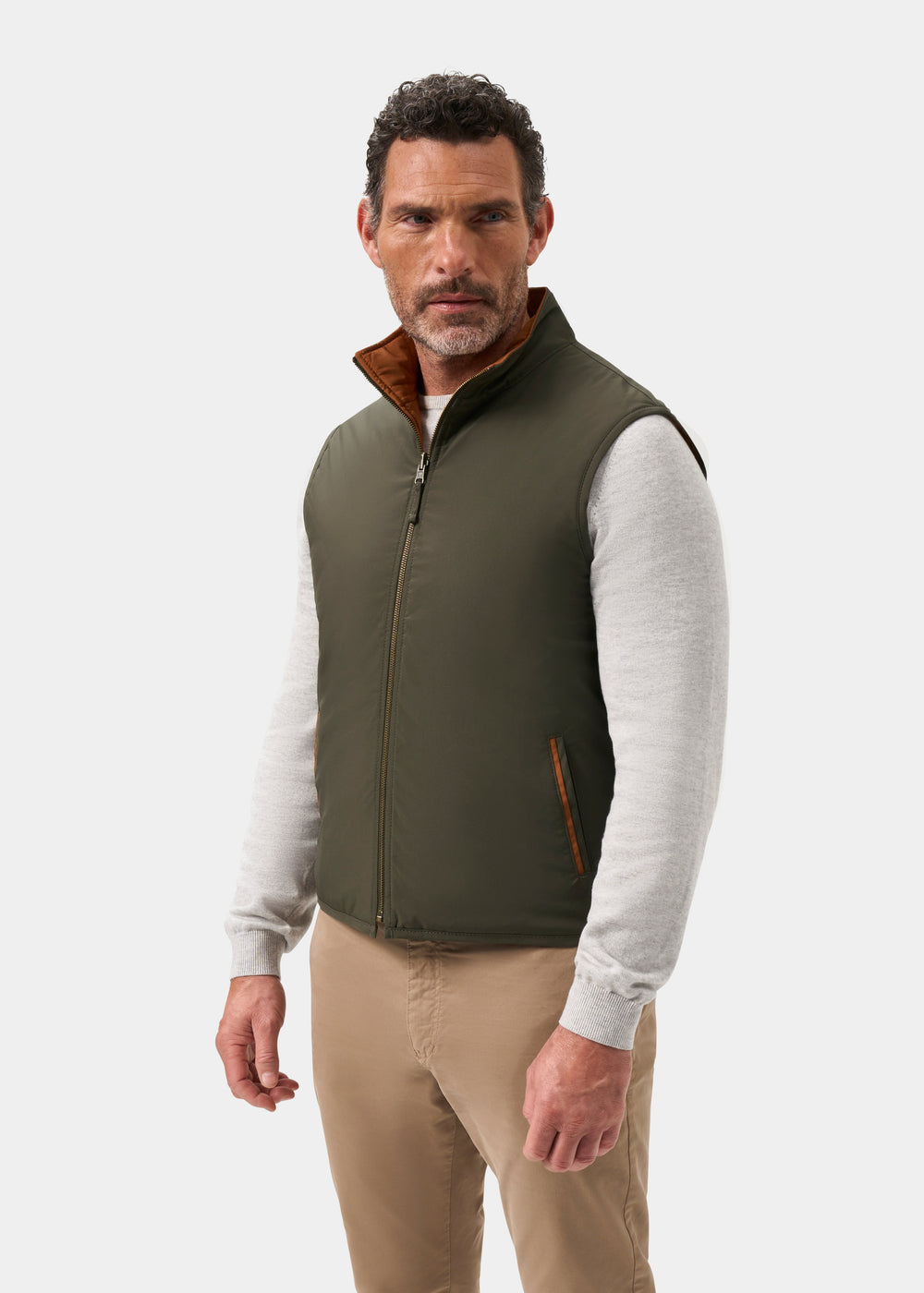Men's Polyester Reversible Gilet in Green and Orange