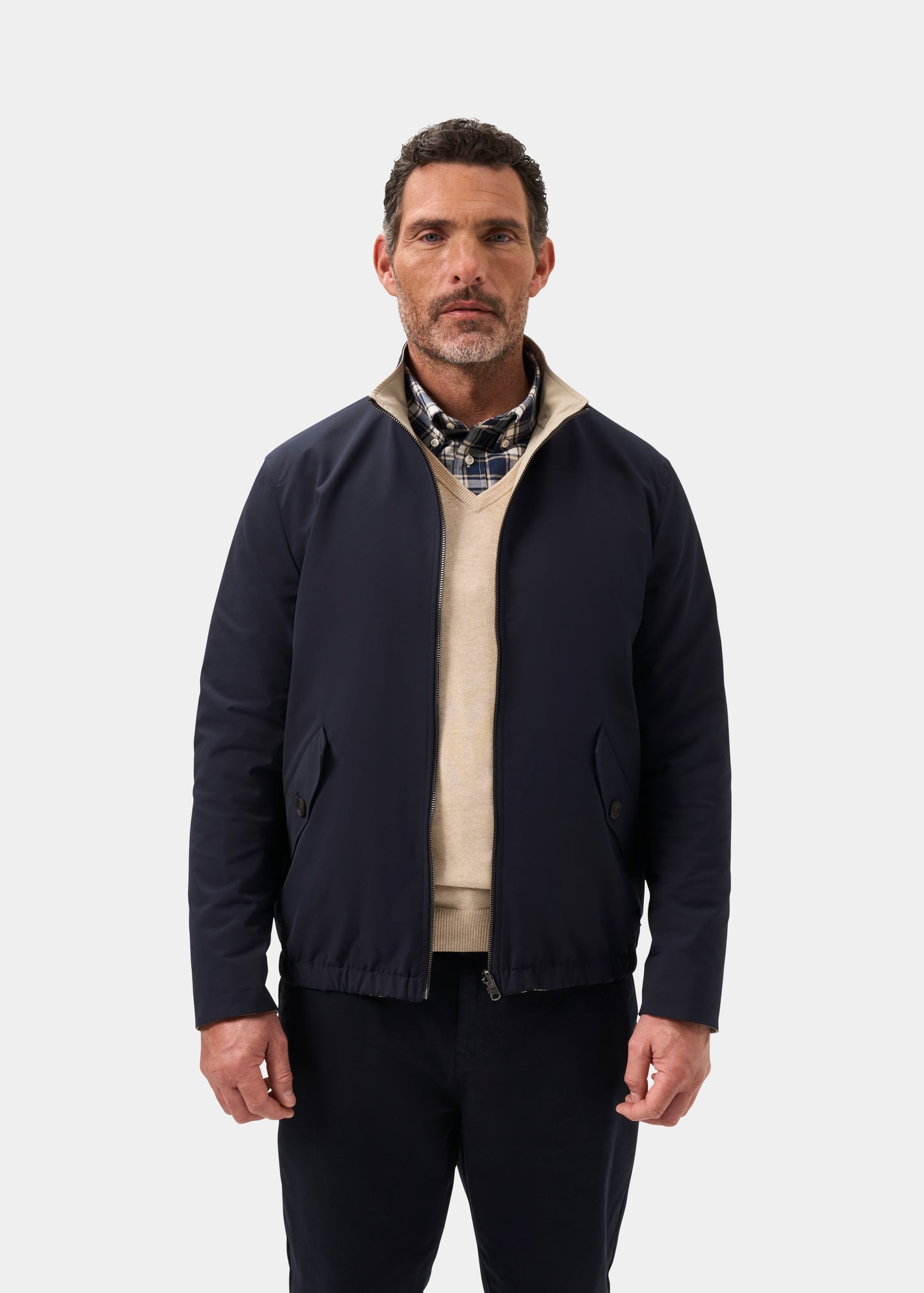 Men's Polyester Reversible Bomber Jacket in Beige & Navy