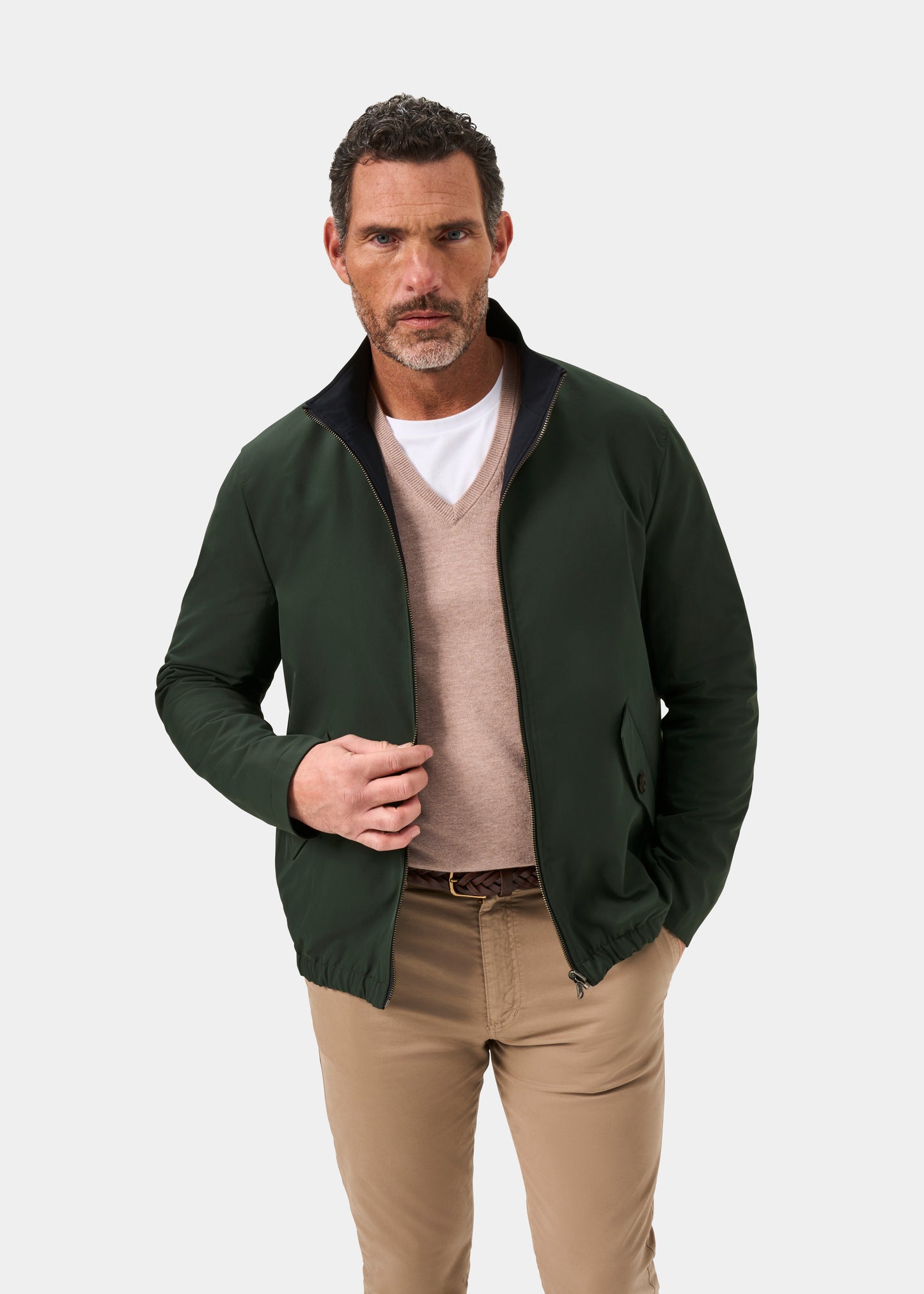 Men's Polyester Reversible Bomber Jacket in Green & Navy
