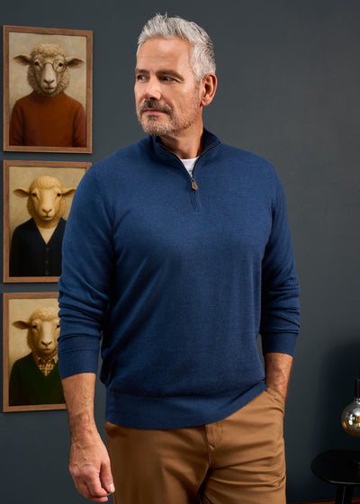 Barton Merino Wool 1/4 Zip Mock Jumper in Indigo