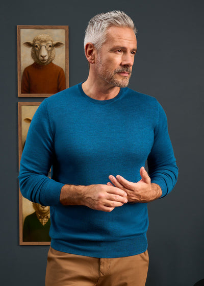 Radstone Men's Merino Wool Jumper in Bottle Blue