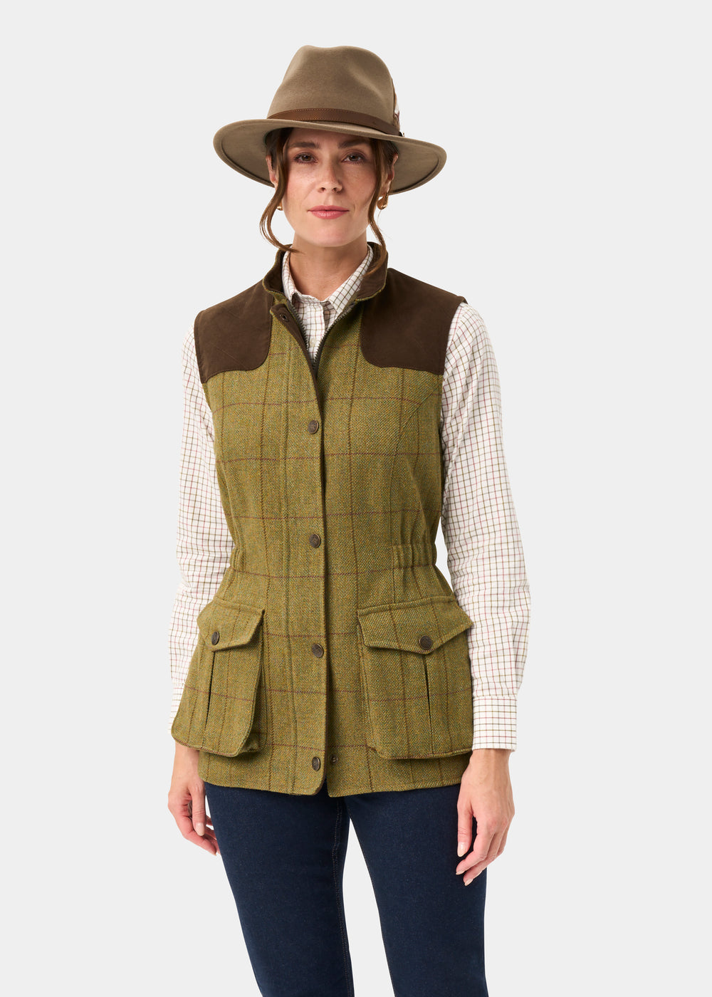 Rutland Ladies Tweed Water Repellent Gilet in Lichen  -  Regular Fit