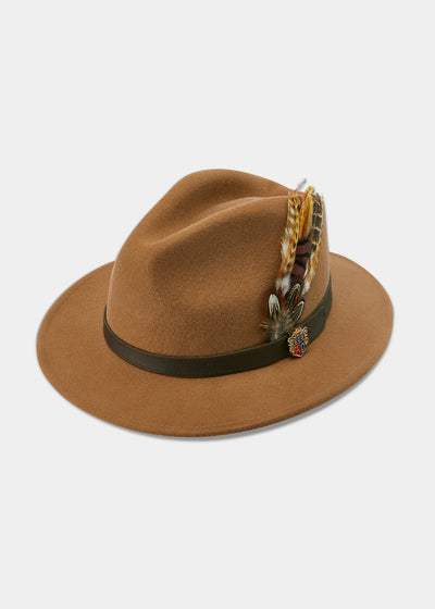 Richmond Ladies Felt Hat With Feather In Camel