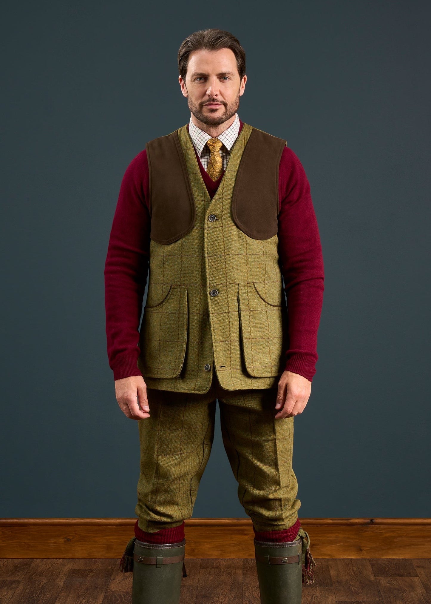 Rutland Men's Tweed Shooting Waistcoat In Lichen