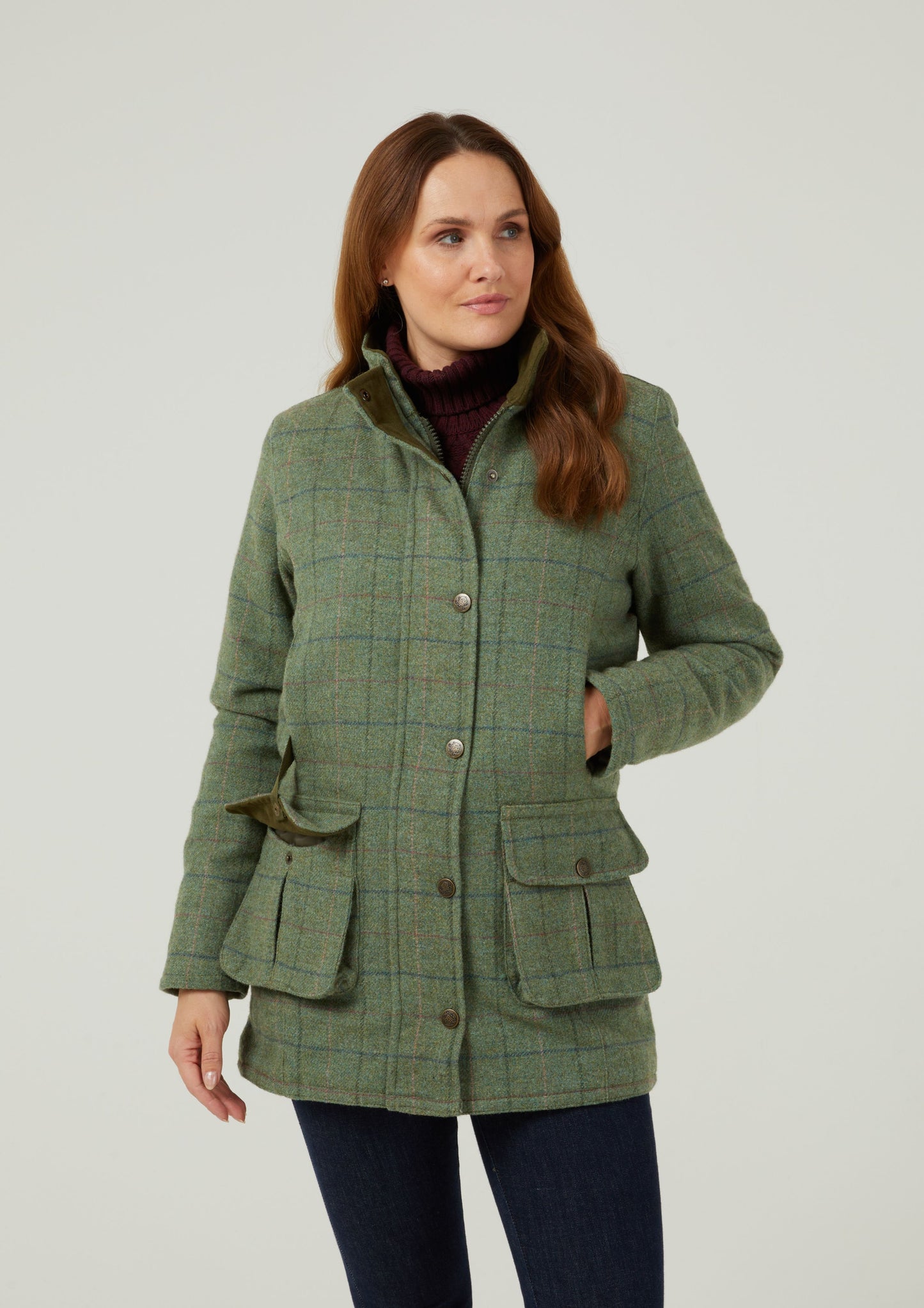 Rutland Ladies Tweed Waterproof Shooting Coat In Spindle