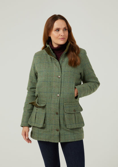 Rutland Ladies Tweed Waterproof Shooting Coat In Spindle