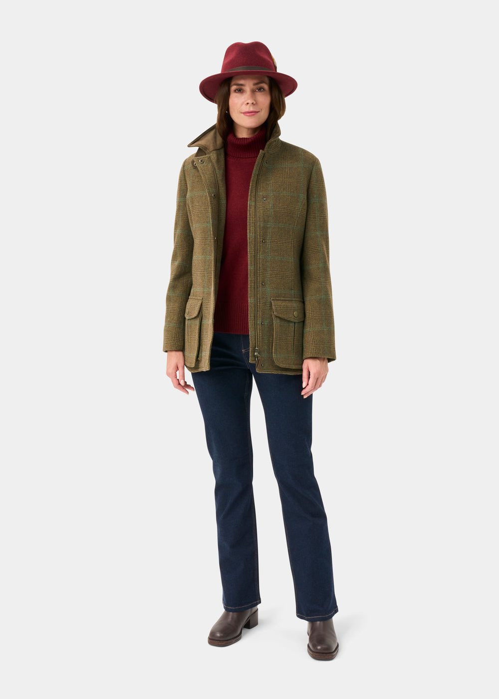 Surrey Ladies Tweed Water Repellent Coat in Marsh  -  Regular Fit