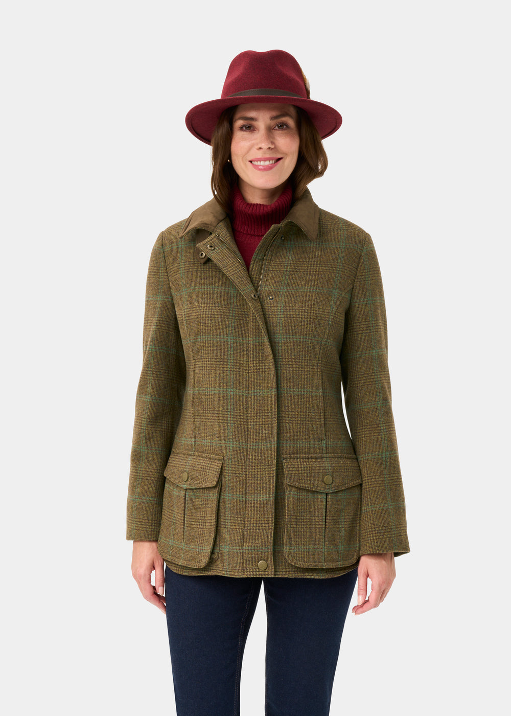 Surrey Ladies Tweed Water Repellent Coat in Marsh  -  Regular Fit