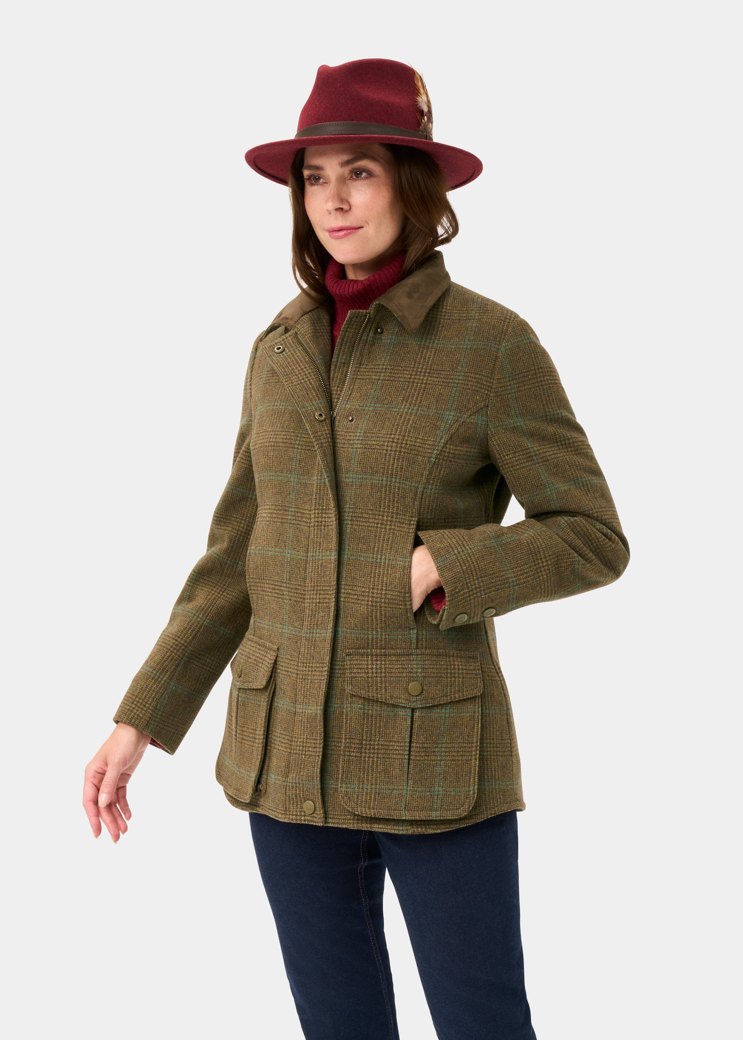 Surrey Ladies Tweed Water Repellent Coat in Marsh  -  Regular Fit