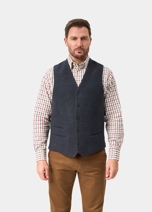 Surrey Men's Tweed Water Repellent Lined Waistcoat in Blue  -  Regular Fit
