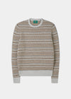 Towthorpe Lammull Fairisle Pearl Grey Jumper för män - Normal passform