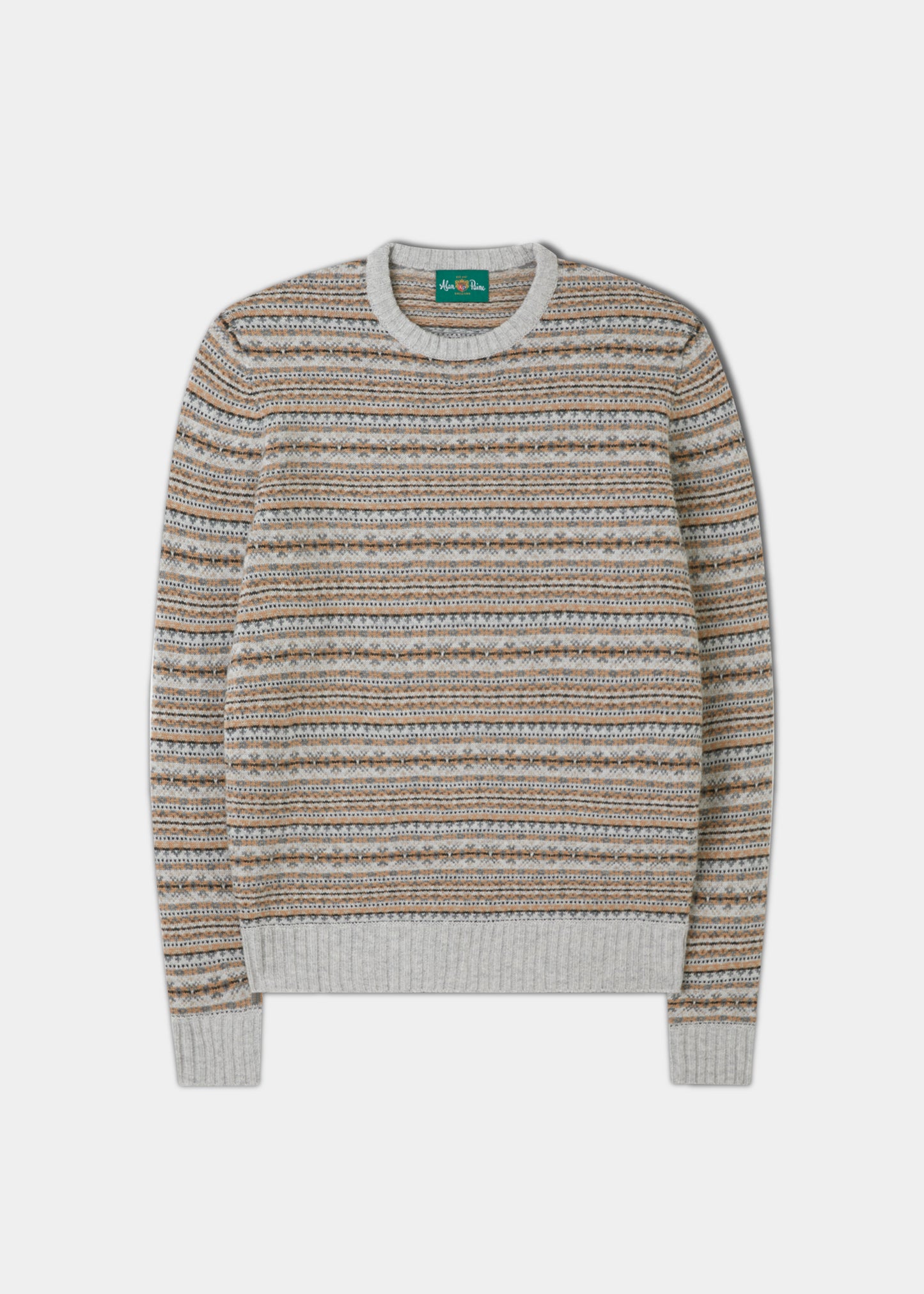 Towthorpe Lammull Fairisle Pearl Grey Jumper för män - Normal passform