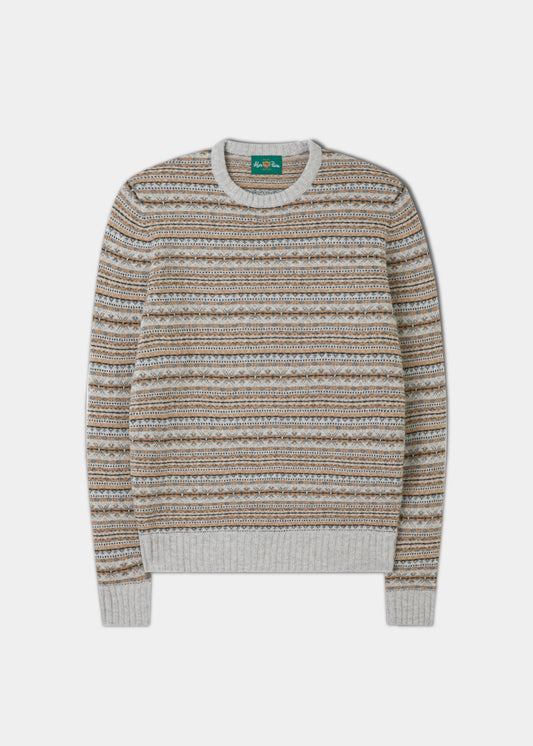 Towthorpe Lammull Fairisle Pearl Grey Jumper för män - Normal passform