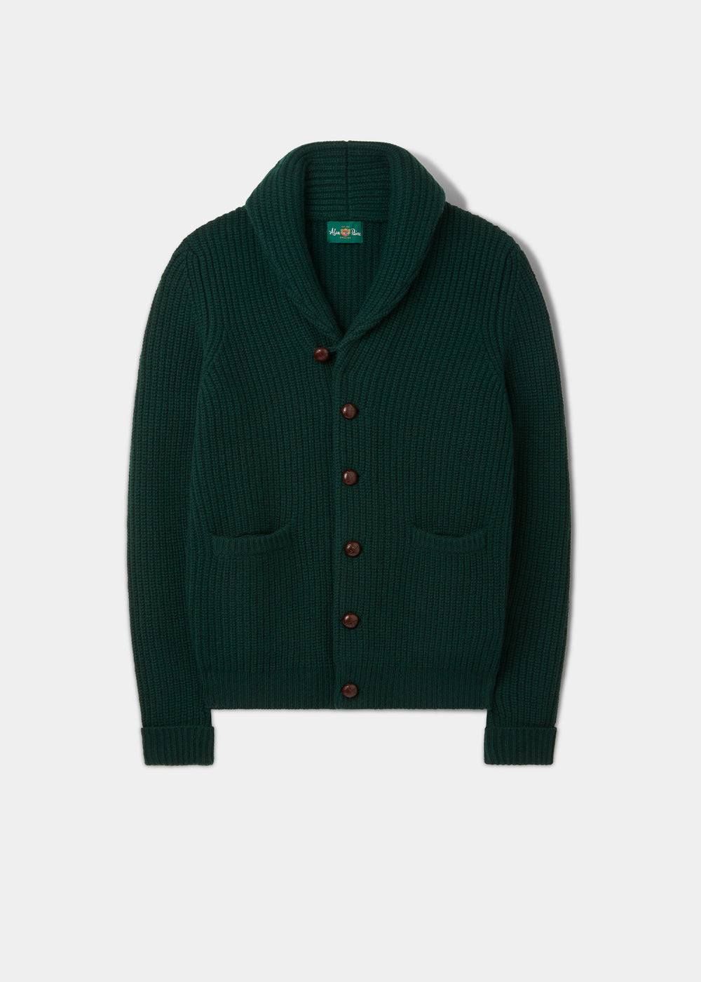 Usworth Lambswool Shawl Collar Jumper In Tartan Green - Regular Fit