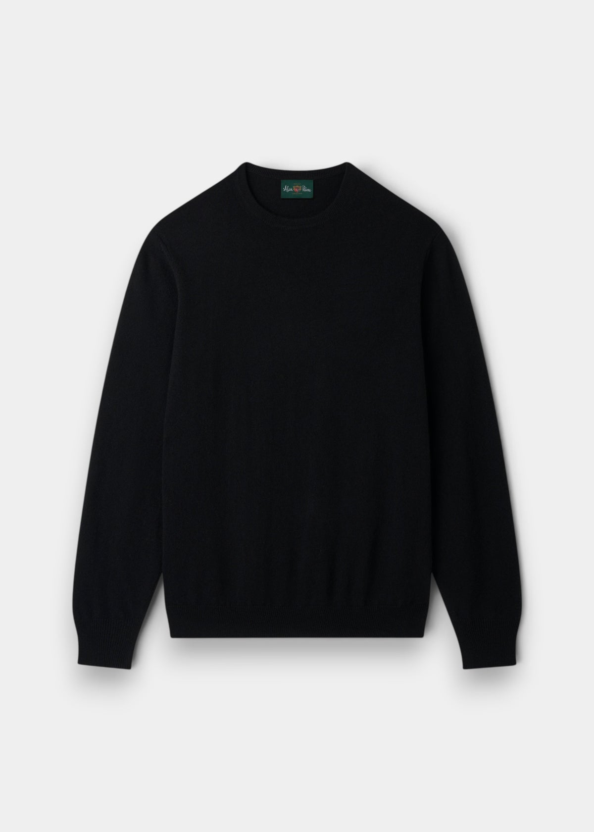 Alan Paine black crew neck jumper in 100% cashmere with ribbed hem and cuffs in a regular fit.