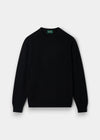 Alan Paine Lenzie men's black crew neck jumper in soft lambswool with saddle shoulder detailing and ribbed cuffs.