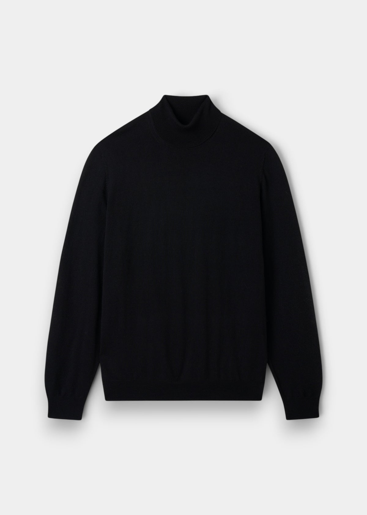 Linton Merino Wool Roll Neck Jumper in black, regular fit, long sleeves, shown flat on a plain white background.