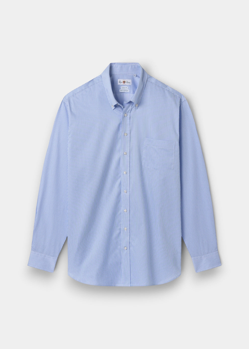 Alan Paine men's blue striped button-down shirt in breathable cotton with a regular fit, made in Portugal.