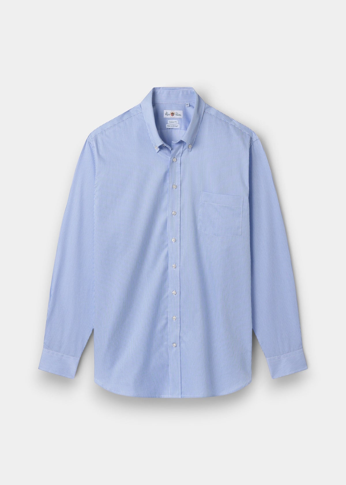 Alan Paine men's blue striped button-down shirt in breathable cotton with a regular fit, made in Portugal.