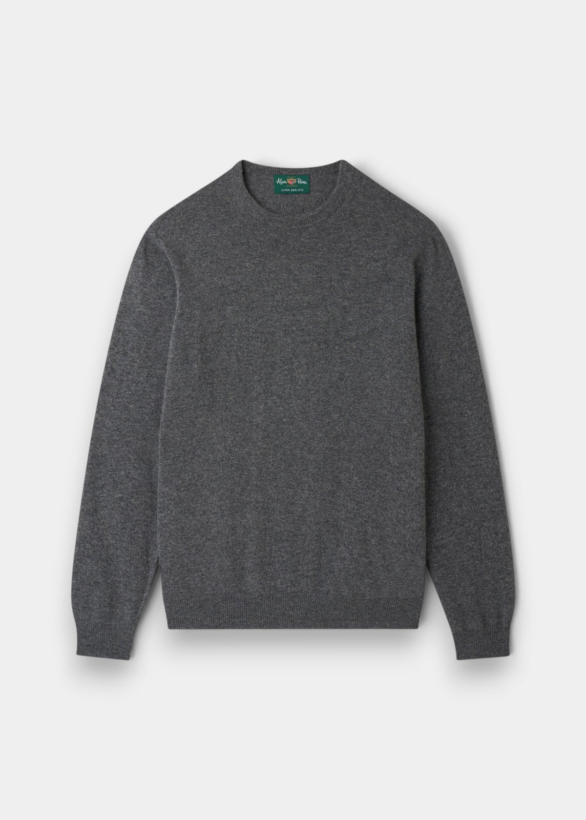 Alan Paine Brisbane crew neck jumper in grey Geelong wool with a regular fit and ribbed cuffs and hem.