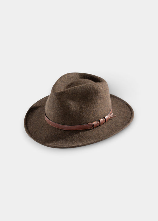 Alan Paine Richmond men's brown wool felt hat featuring a decorative leather band for a classic country style.