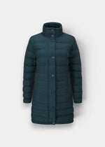 Calsall Ladies Coat in Navy—regular fit, high collar, button closure, water repellent; shown on white background.