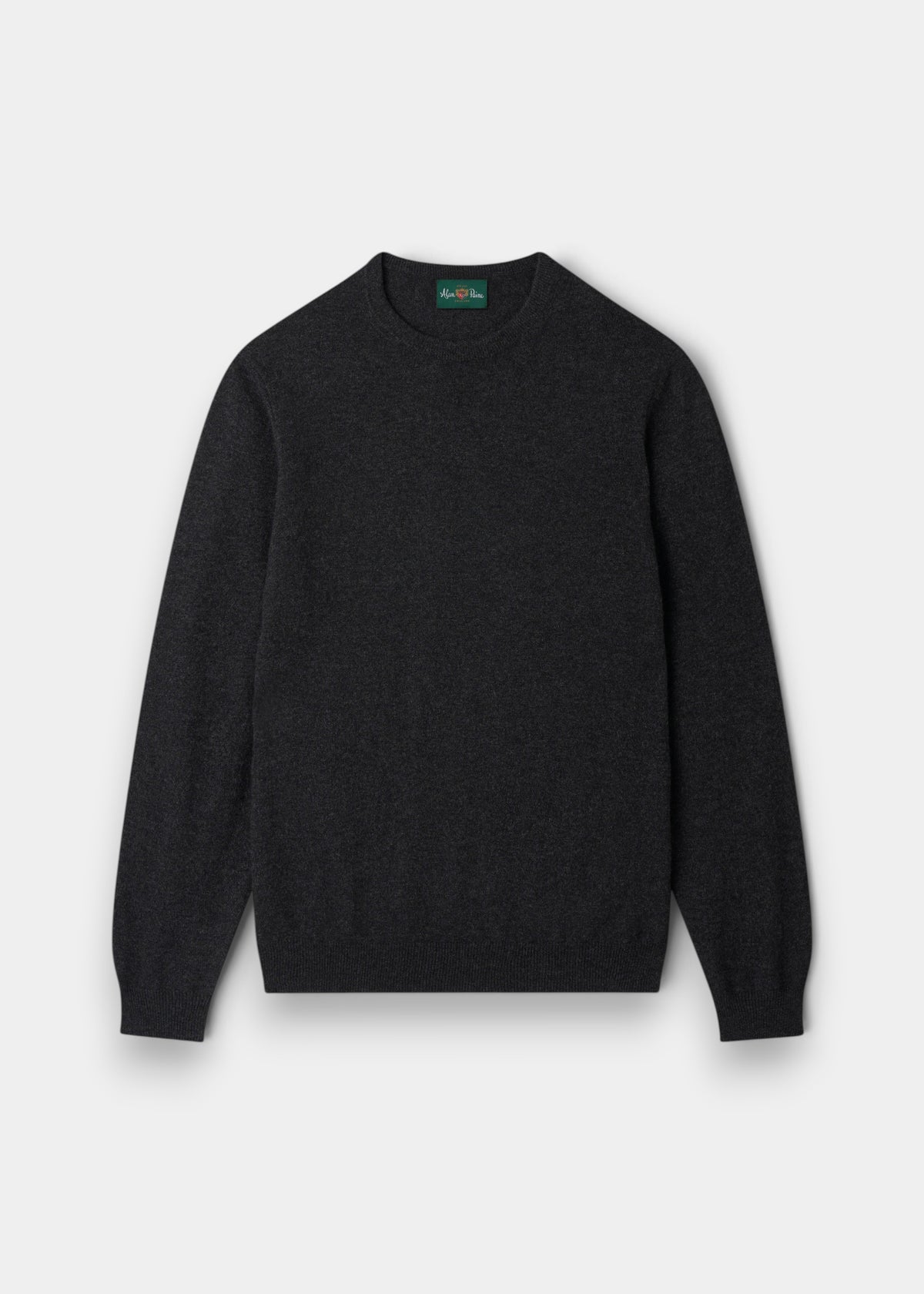 Alan Paine Melfort charcoal crew neck jumper in 100% cashmere with ribbed hem and cuffs in a regular fit.