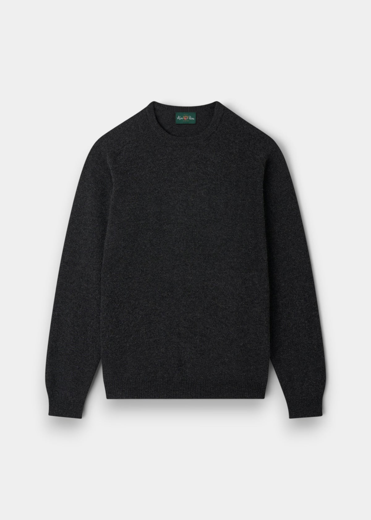 Alan Paine charcoal grey lambswool crew neck jumper with ribbed cuffs and hem in a regular fit.