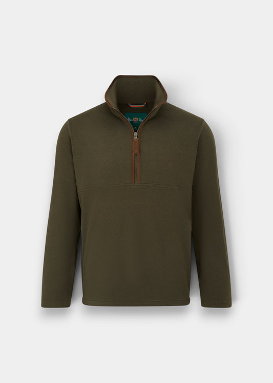 Alan Paine Cleardale ladies olive microfleece half zip jacket with faux suede trim and zipped pockets.