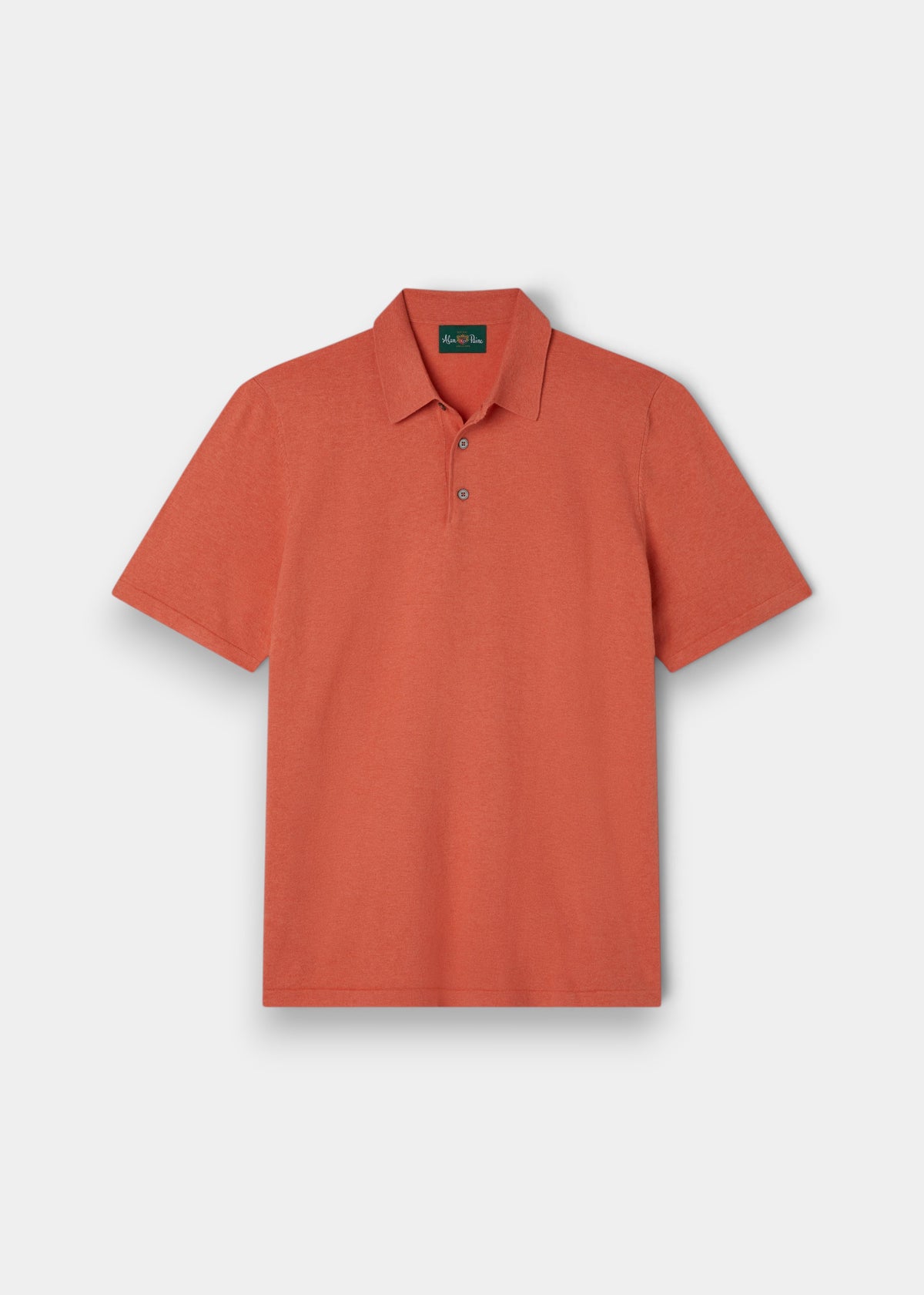 Alan Paine luxury coral polo shirt in a soft blend of Pima cotton, silk, and cashmere with a classic ribbed hem.