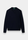 Alan Paine Haddington dark navy v-neck jumper in 100% cashmere with ribbed hem and cuffs