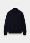 Alan Paine dark navy merino wool roll neck jumper with ribbed hem and cuffs in a regular fit