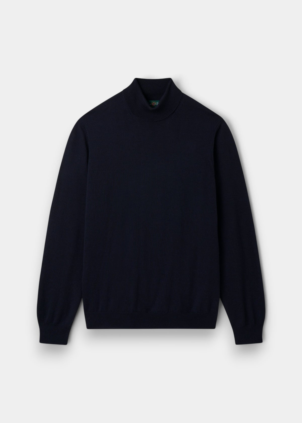 Linton Merino Wool Roll Neck Jumper in Dark Navy, regular fit, pictured on a plain white background.