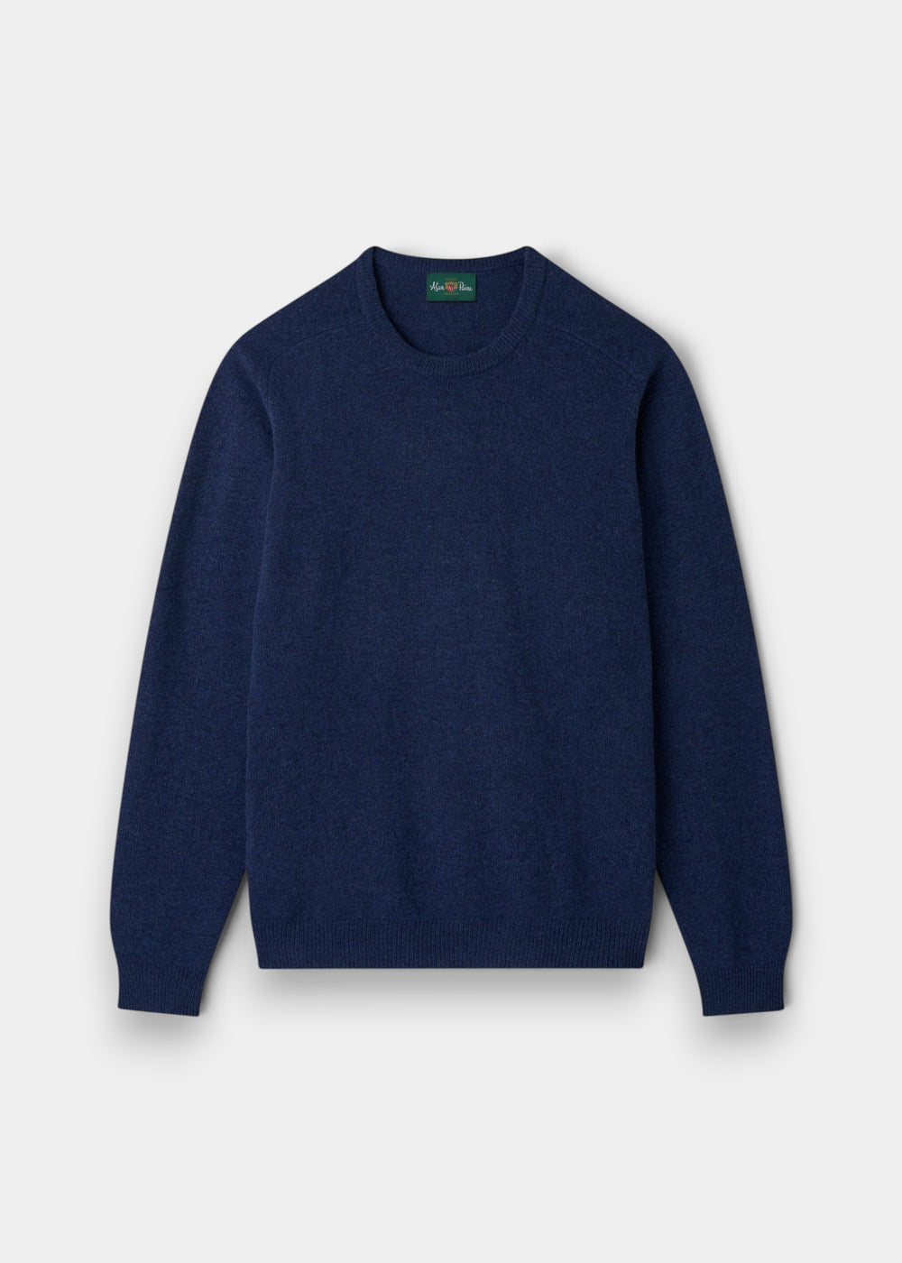 Alan Paine Dorset men's crew neck jumper in rhapsody blue, crafted from soft lambswool with saddle-shoulder shaping.