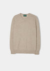 Alan Paine Dorset men's crew neck jumper in cobble beige lambswool with a classic fit and saddle shoulder design.