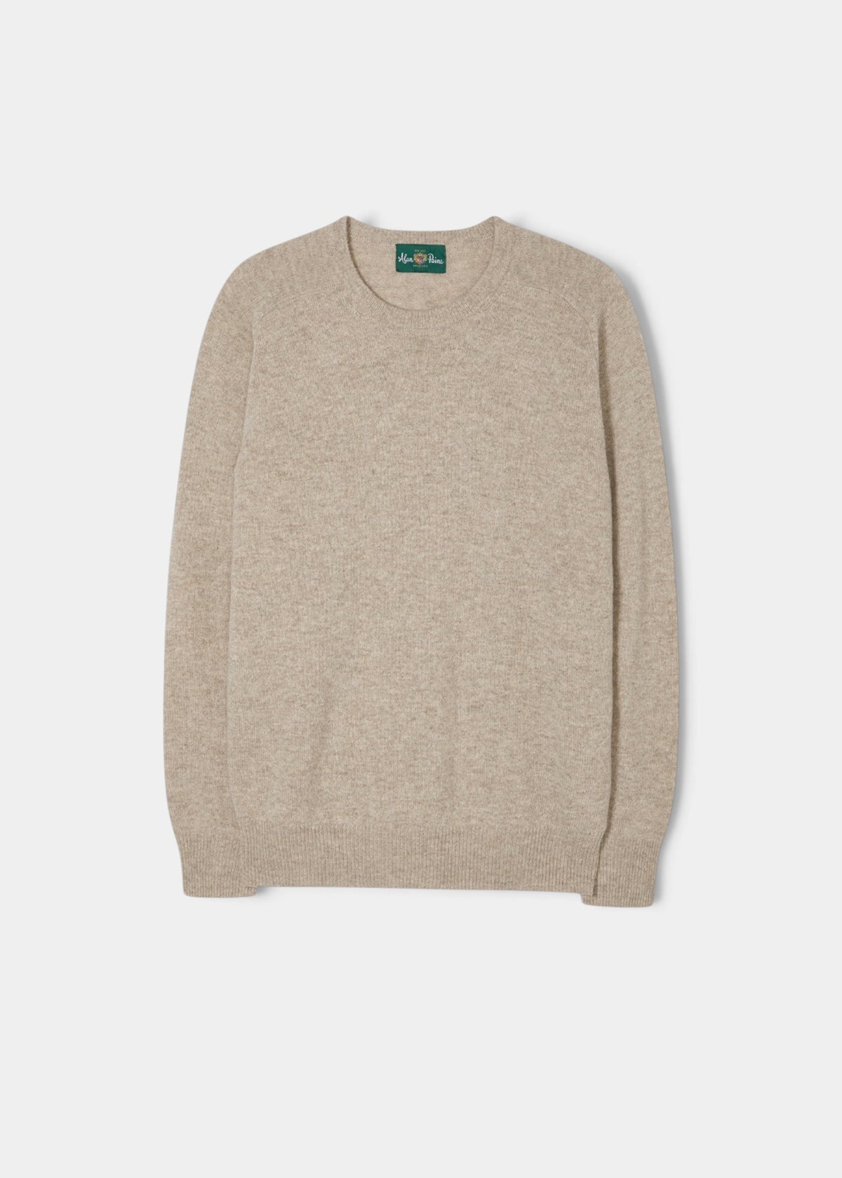 Dorset Lambswool Crew Neck Jumper in Cobble, classic fit, laid flat on white, inspired by men’s heritage knitwear.