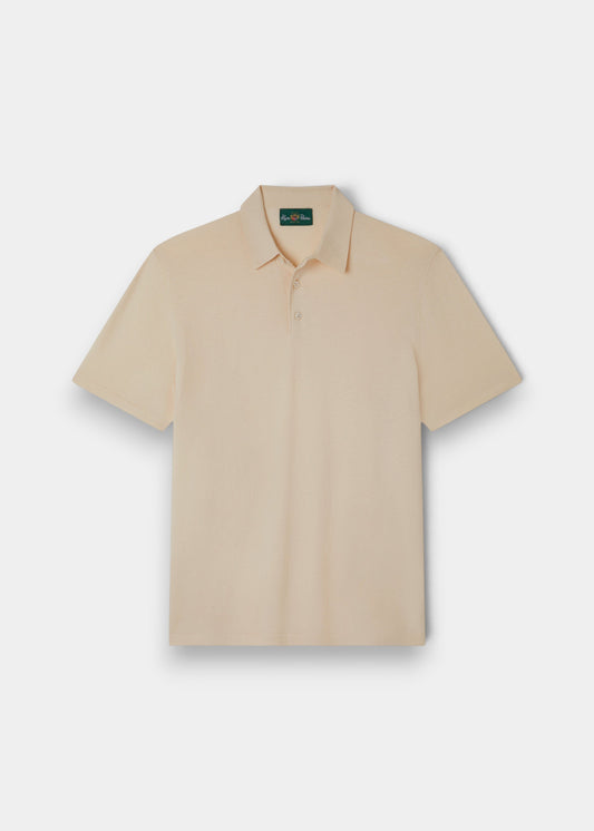 Alan Paine men's luxury ecru polo shirt in a soft blend of pima cotton, silk, and cashmere with a classic collar.