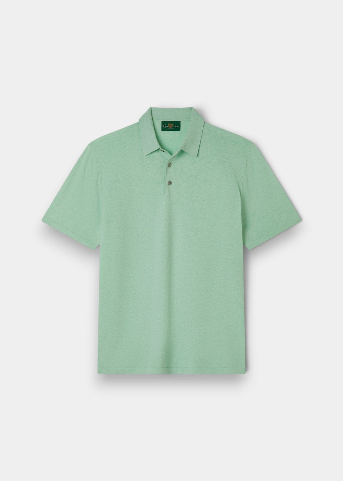 Alan Paine men's grass green luxury polo shirt in a soft pima cotton, silk, and cashmere knit blend.