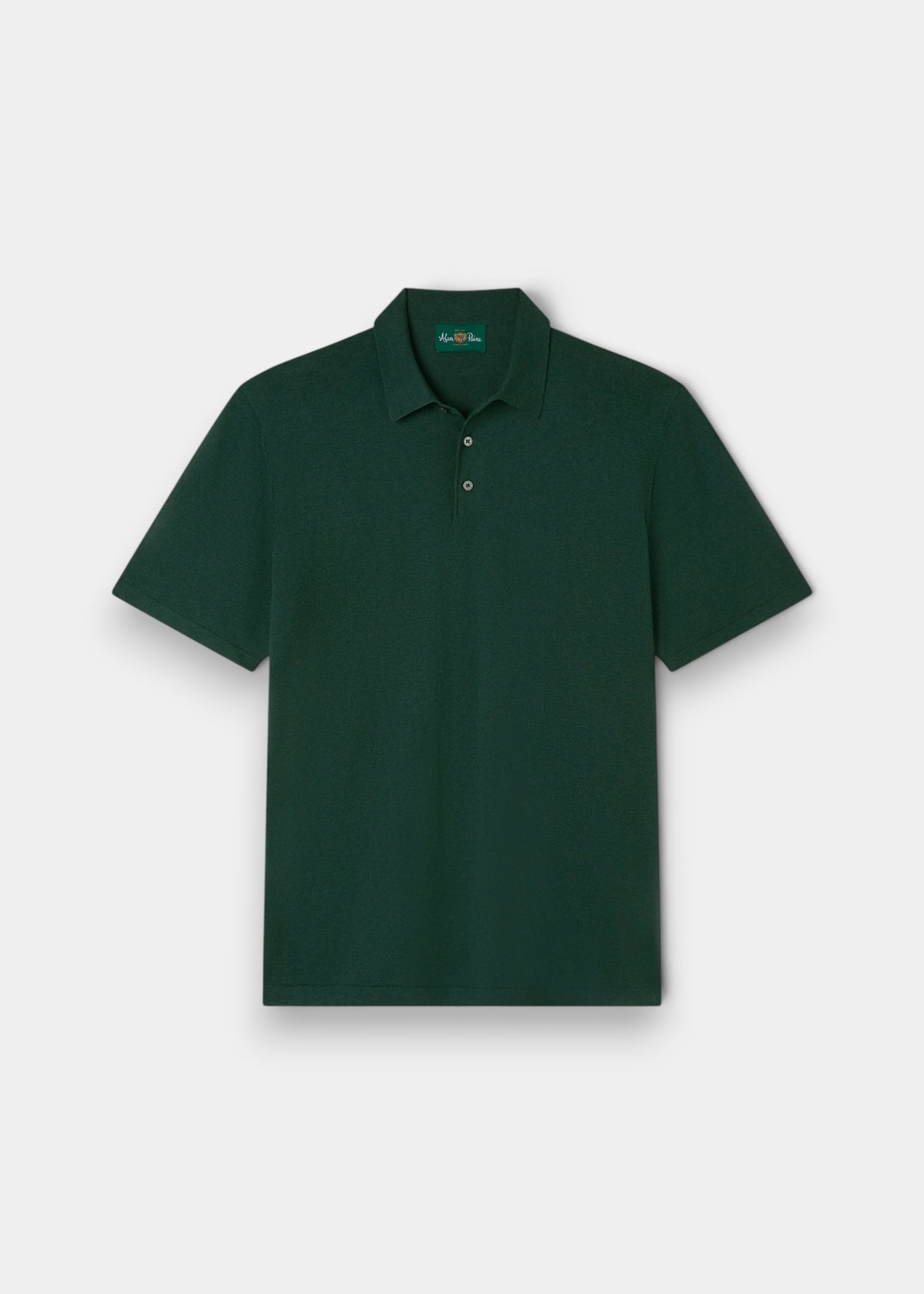 Alan Paine men's luxury green polo shirt in a soft pima cotton, silk, and cashmere blend with a classic ribbed hem.