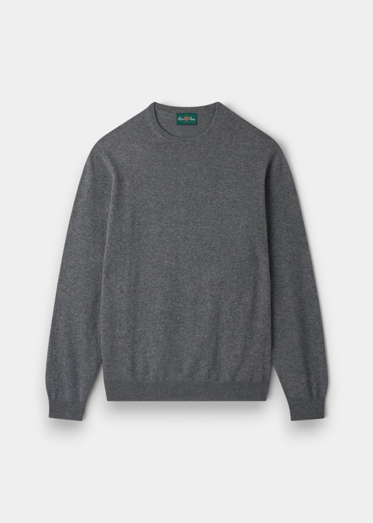 Alan Paine Melfort crew neck jumper in grey cashmere with ribbed cuffs and hem in a regular fit.