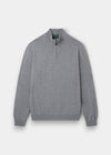 Hanbury Pure Cashmere Quarter Zip Jumper in Light Grey Mix, regular fit, long sleeves, laid flat on a light background.
