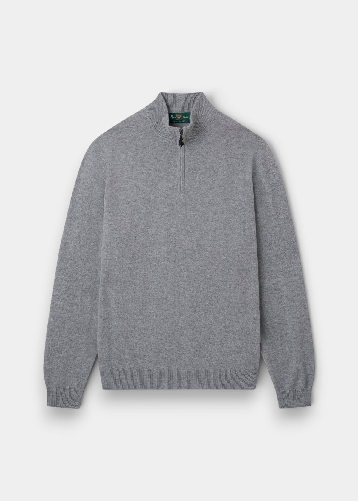 Hanbury Pure Cashmere Quarter Zip Jumper in Light Grey Mix, regular fit, long sleeves, laid flat on a light background.