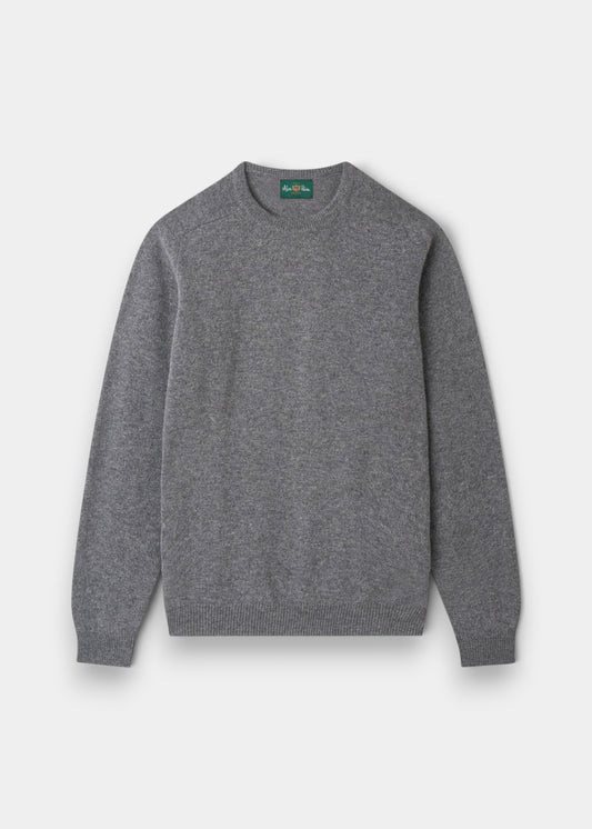 Alan Paine Lenzie men's crew neck jumper in grey mix lambswool with ribbed cuffs and hem in a regular fit.