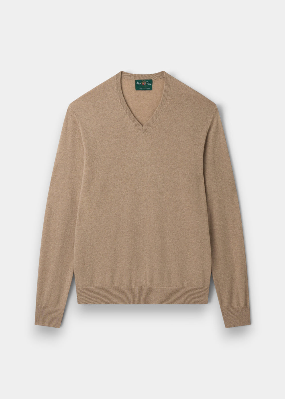 Haddington Pure Cashmere V-Neck Jumper in Linen, regular fit, with long sleeves and ribbed cuffs and hem.