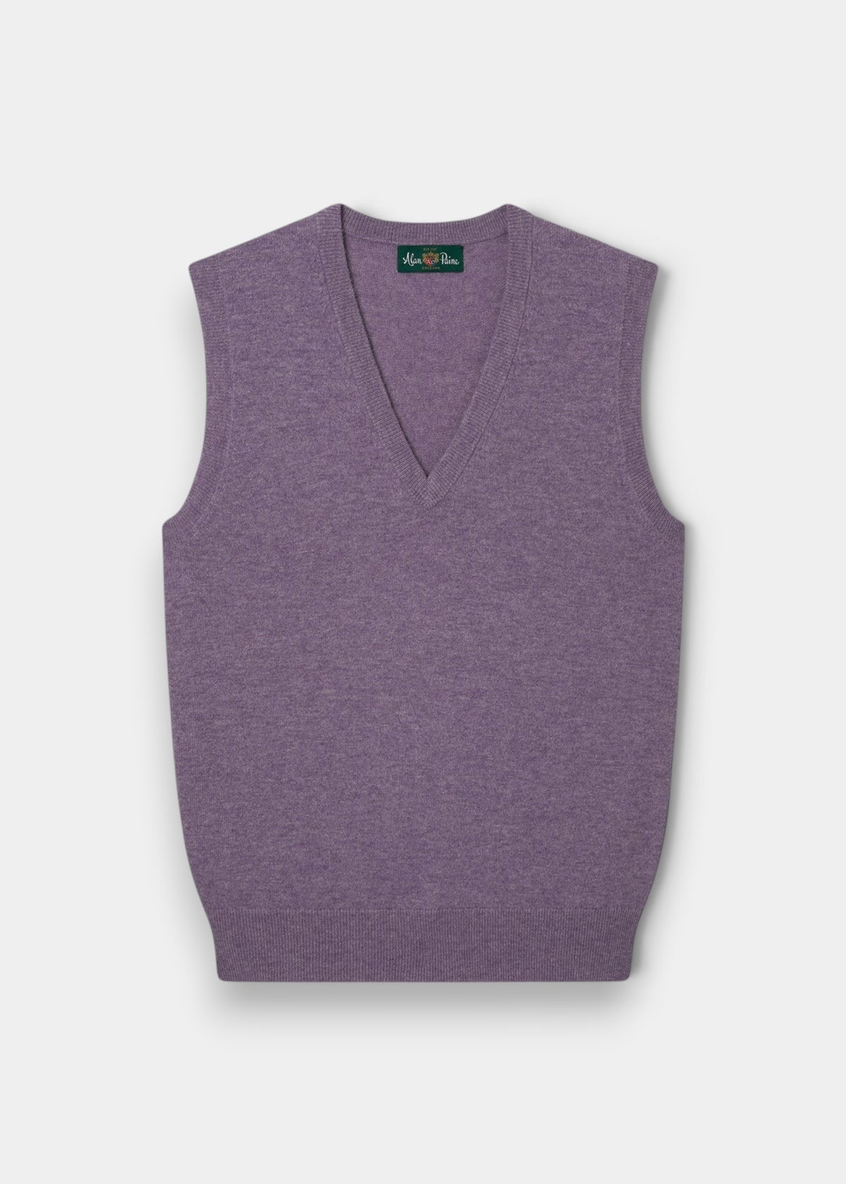 Erin Wool & Cashmere V-Neck Slipover in Heather, regular fit, sleeveless, laid flat on a white background.