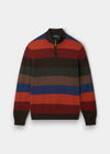 Alan Paine Lyndhurst lambswool 1/4 zip jumper in a multi-coloured block stripe pattern with a mock neck.