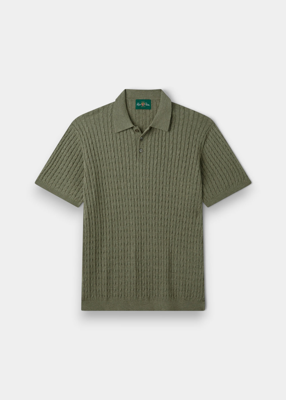 Alan Paine Portmellon men's landscape green polo shirt in 100% high twist cotton with baby cable knit detailing.