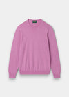 Alan Paine men's lavender crew neck jumper in a soft Pima cotton, silk, and cashmere blend with ribbed cuffs and hem.